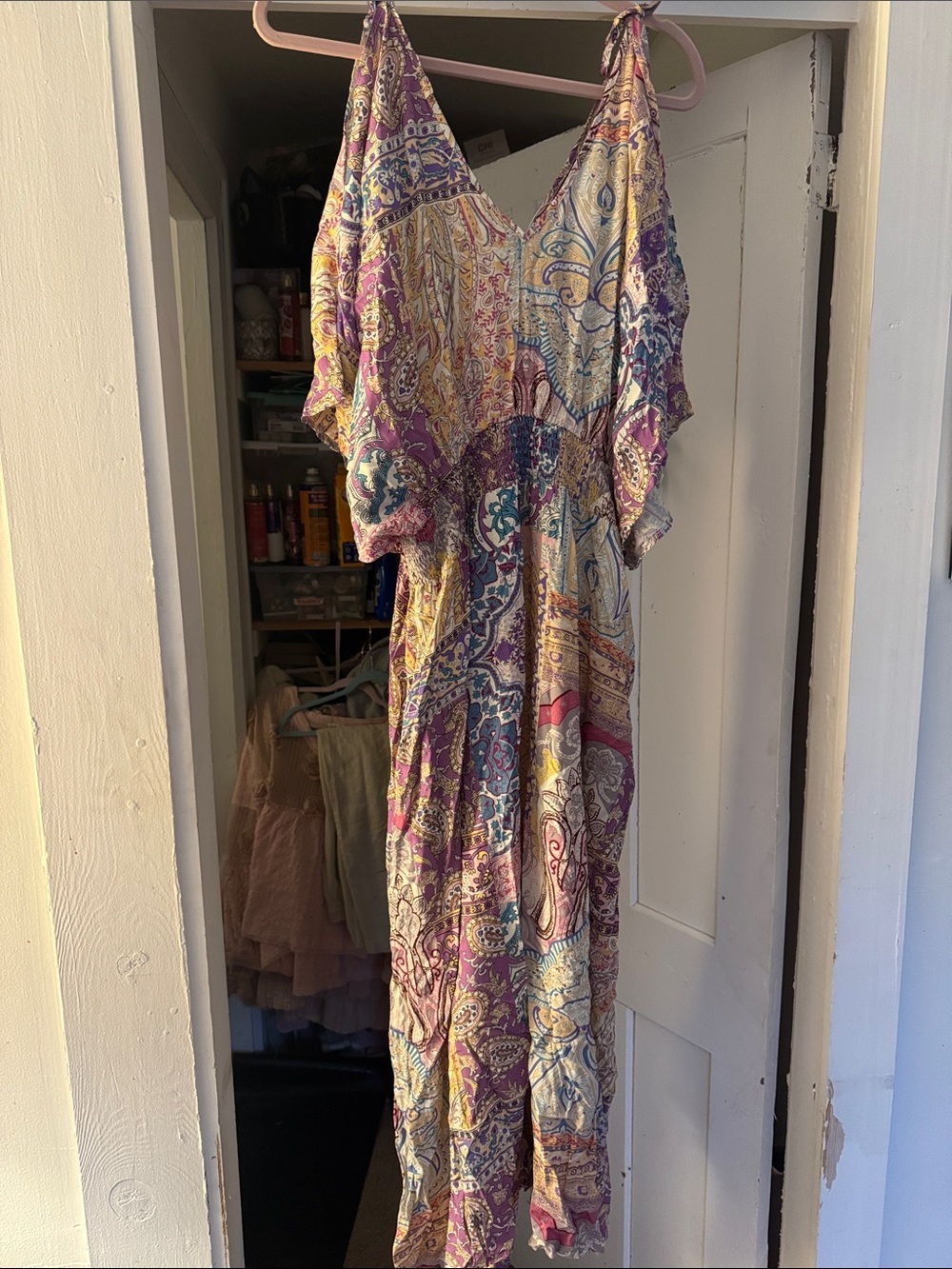 BloomChic Multicolor Paisley Maxi Dress in Purple and Cream